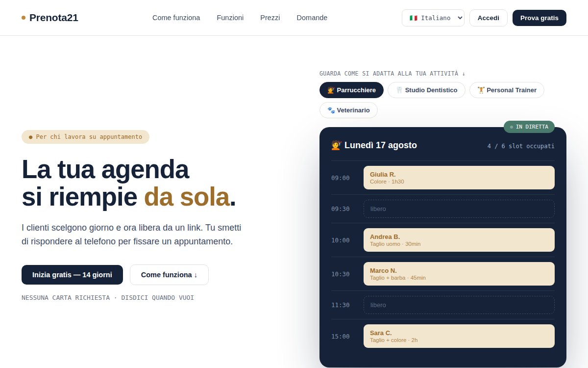 Home page di Prenota21